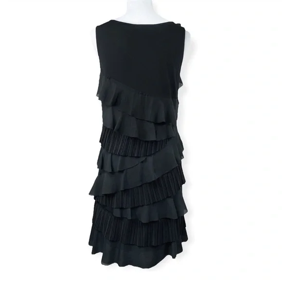 LOFT Black Tiered Ruffle Sleeveless Mini Dress V Neck Medium - Picture 8 of 11